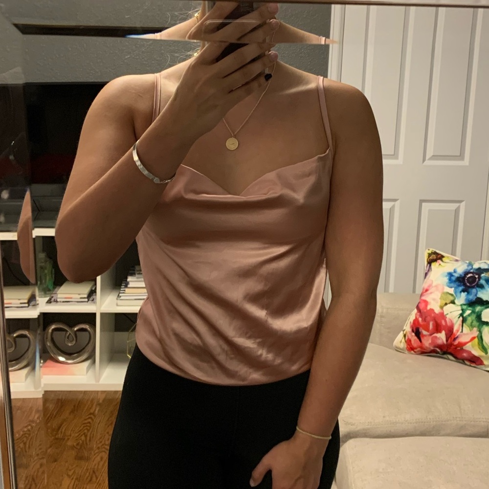 NastyGal Trendy Satin Pink Cowl Neck Top